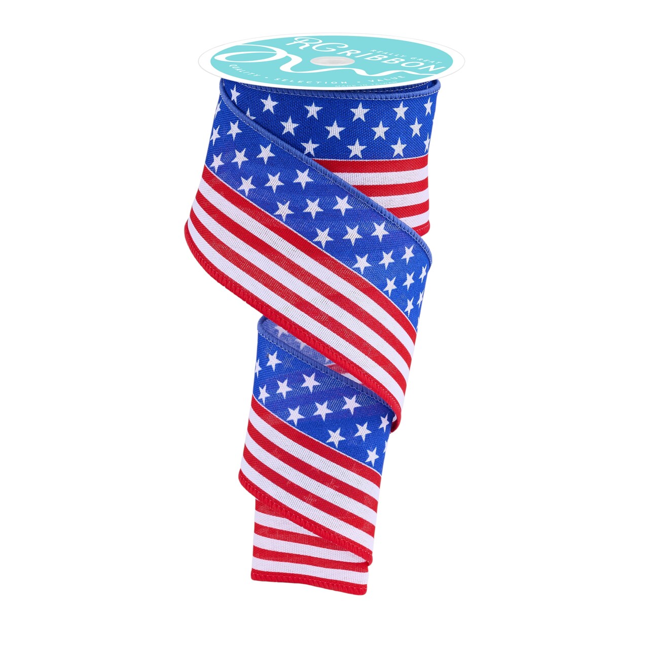 RG Ribbon: 2.5" Stars and Stripes Wired Burlap Ribbon - Red, White, and Blue - For Bows, Wreaths, Crafts, and Decorations